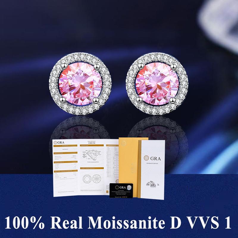 Серьги-гвоздики D VVS1 из муассанита для женщин, прошедшие проверку алмазной ручкой, платиновое покрытие S925 Moissanita с 2 сертификатами GRA