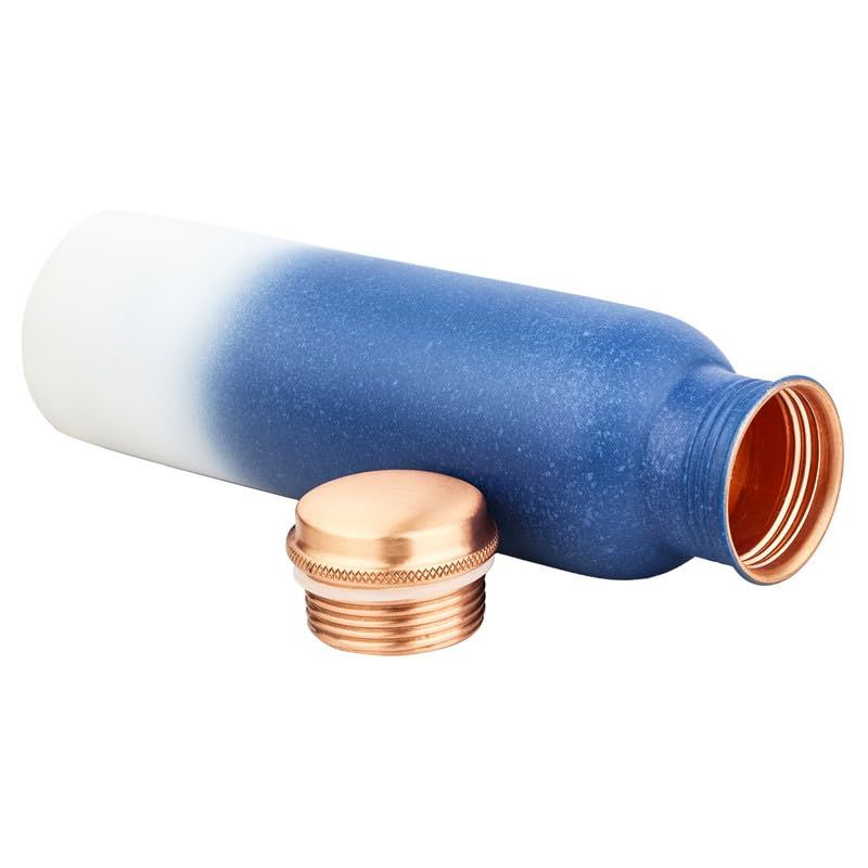 Бутылка для воды из чистой меди 950 мл - Бесшовная, герметичная, с дизайном с двойной печатью. Лучшие подарки для семьи и друзей| Сине-белая - Набор из 2 штук