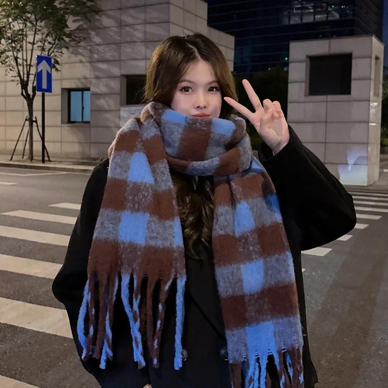 New Popular Scarf Women Thickened Colorful Plaid Tassel Warm Neck Shawl Fashionable and Versatile Outwear Female