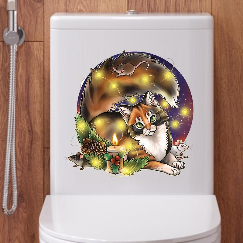 T286 # милый кот Наклейка на стену Ванная Комната Декор для туалета Гостиная Шкаф украшения дома наклейки украсить самоклеящаяся фреска