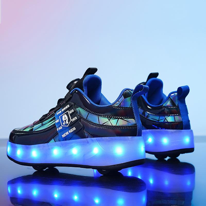 Children's Runaway Shoes Four-wheel LED Light Luminous Shoes Shrinkable Runaway Shoes Sports Student Pulley Shoes Yo