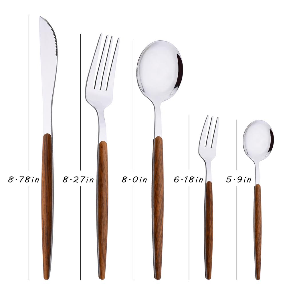 20 шт./5 шт. посуда из нержавеющей стали, нож, вилка, ложка, зеркало, серебристая, золотая, деревянная ручка, посудомоечная машина, кухонные столовые приборы в западном стиле
