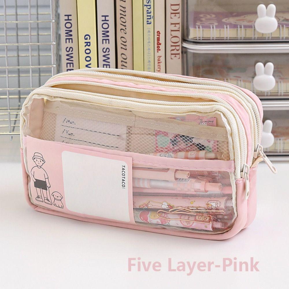 PU Leather+PVC Pencil Case Five-Layer Pencil Box High Quality Pen Bag  School Office