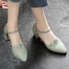 Женские туфли из мягкой кожи, весенние туфли на среднем каблуке, летние сандалии, острый носок, ремешок с пряжкой на щиколотке, женская обувь, зеленый цвет, Прямая поставка