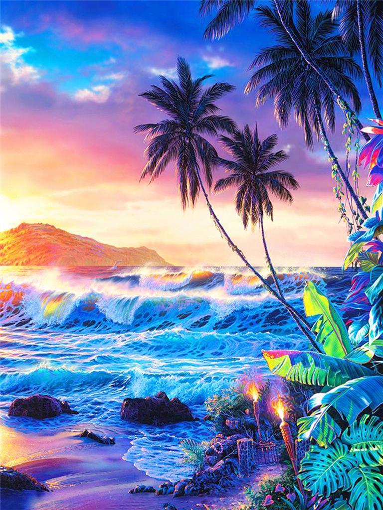 DIY Алмазная вышивка 5D пейзаж пляж вышивка крестиком закат побережье круглая алмазная живопись мозаика со стразами подарок на Новый год