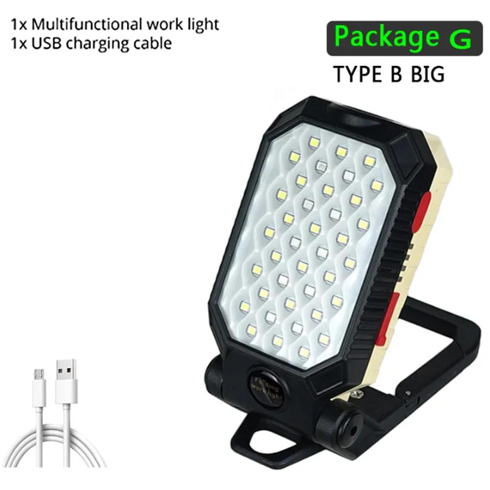 LED COB Work Light Portable Rechargeable Flashlight Magnetic Waterproof Camping Lantern Magnet Design with Power Display