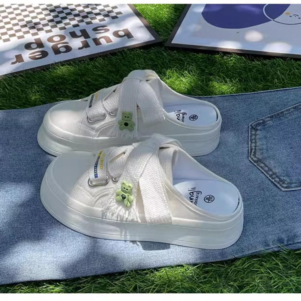 Летние полутапочки женские парусиновые туфли женские ретро низкие балетки дышащие ленивые мокасины прогулочные туфли на платформе для женщин