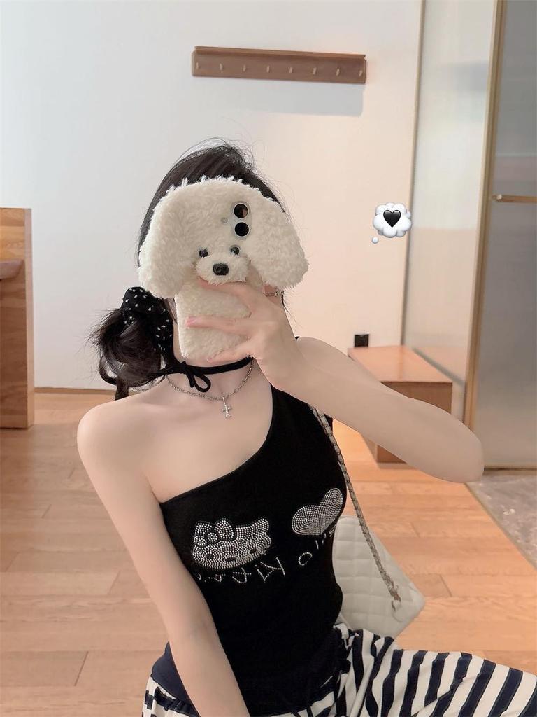 Summer Sweet & Spicy Cartoon One-Shoulder Vest with Chest Pads