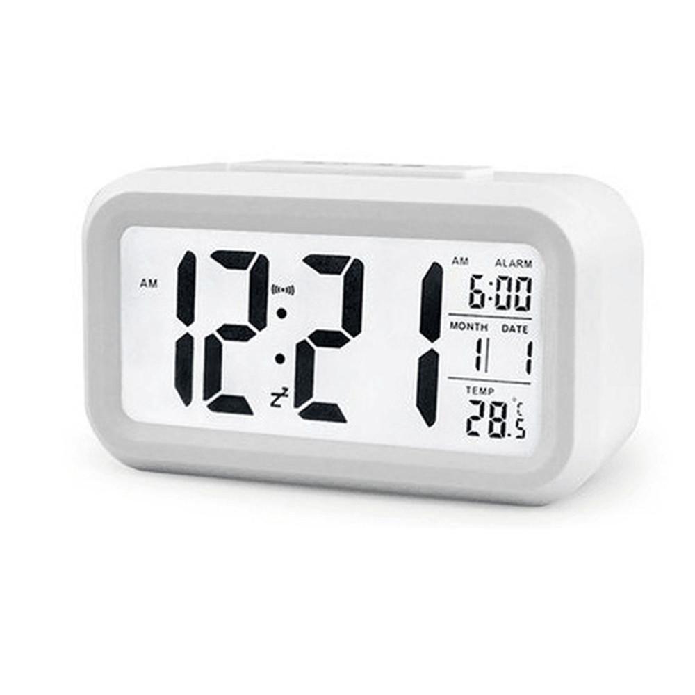 Battery Powered LCD Alarm Clock TEMP Date Week 3 Alarms Backlight Snooze Table Clock Night Vision Function12/24H Digital Clock