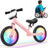 BELEEV Kick Bike, 12-inch, No-Pedal Bike for Ages 2-6, Lightweight & Adjustable Seat & Handlebars, Illuminated Wheels & Carry Strap (Pink)