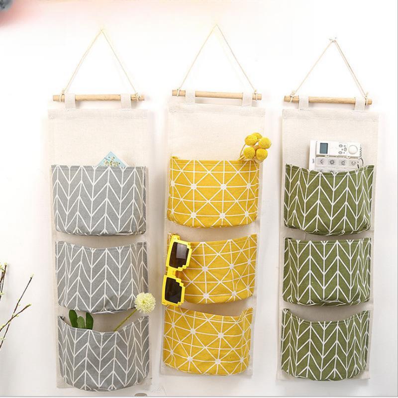 Creative Cotton and Hemp Waterproof Storage Hanging Bag Hanging Multi Layer Hanging Pocket Fabric Door Rear Sundry Storage Bag Storage Bag