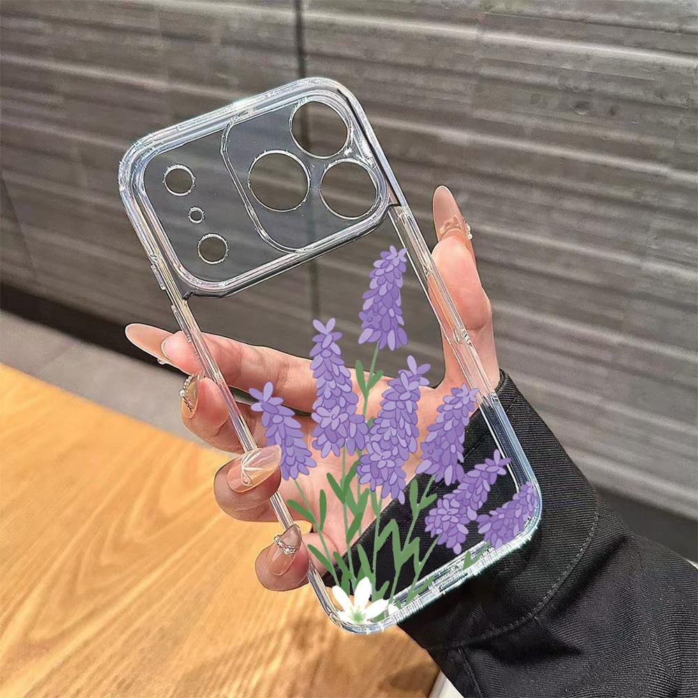 Прозрачный фиолетовый чехол для телефона Apple iphone 17 Pro Max 16 15 14 Plus 17Air Розовый цветок масляная живопись Ударопрочный чехол