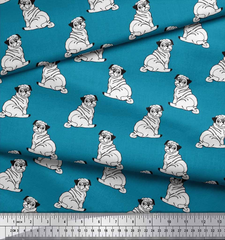 Soimoi Japan Crepe Satin Fabric Pug Dog Print Fabric by Metre 42 Inch Wide