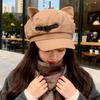 Two Dimensional Subculture Cat Ears Hat for Women Japanese Style British Leather Buckle Octagonal Hat New Beret