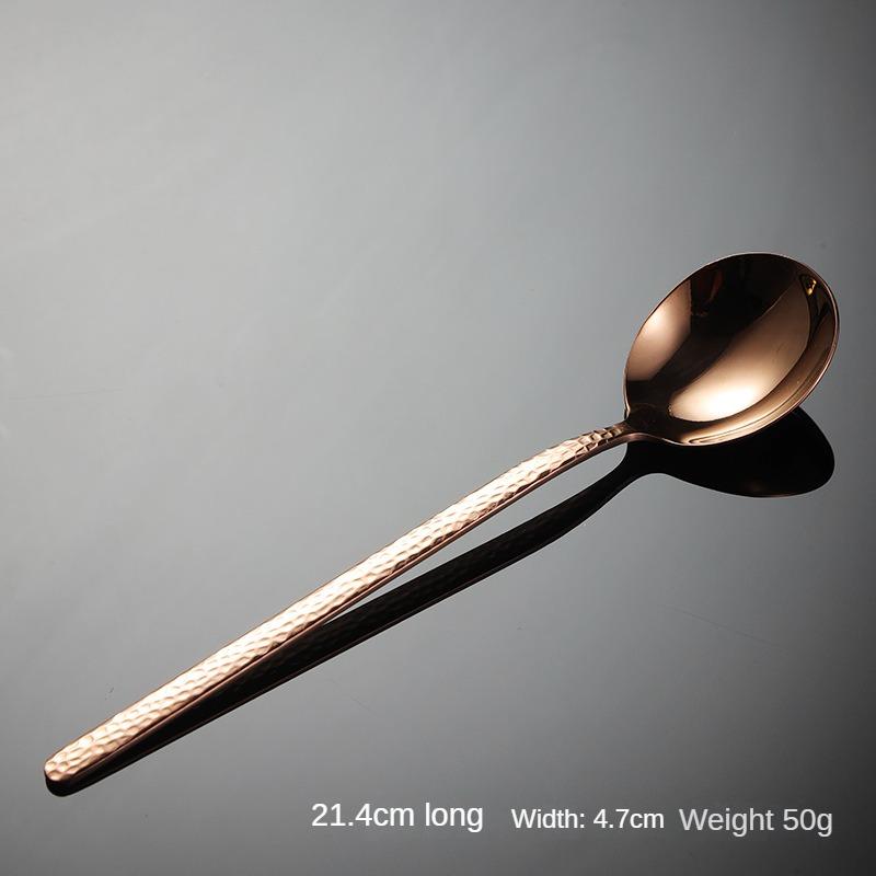 HANYANG 304 Stainless Steel Hammer Point Spoon Titanium Plated Hammer Pattern Retro Spoon Household Kitchen High Value Tableware
