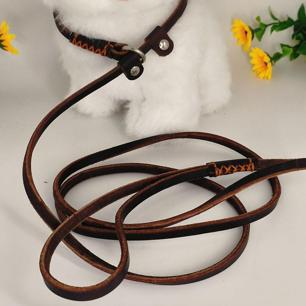Soft Genuine Leather Dog Slip Lead No Pull Training Leash for Small Dogs and Cats Lightweight Pet Leads Puppy Dog Walking Leash