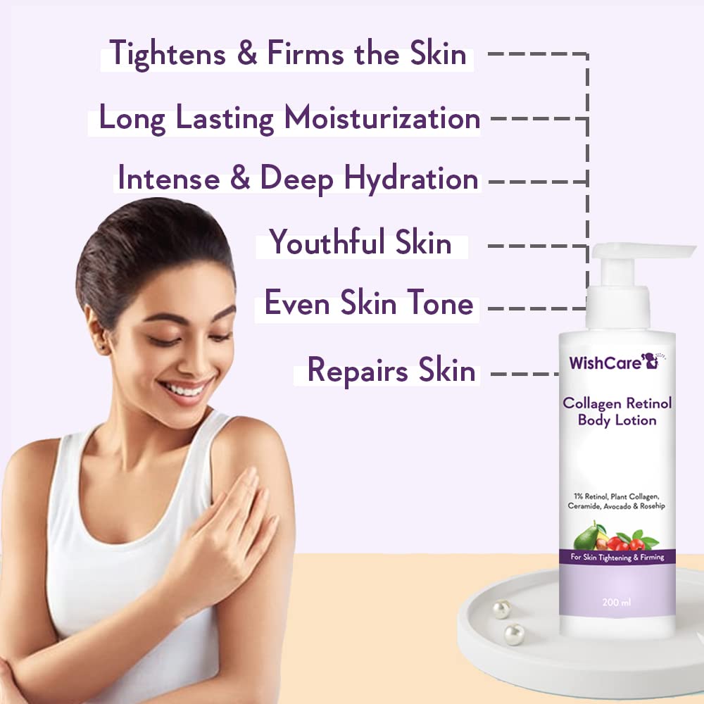 WishCare Collagen 1% Retinol Body Lotion 200 Ml For Skin Tightening Firming Men Women