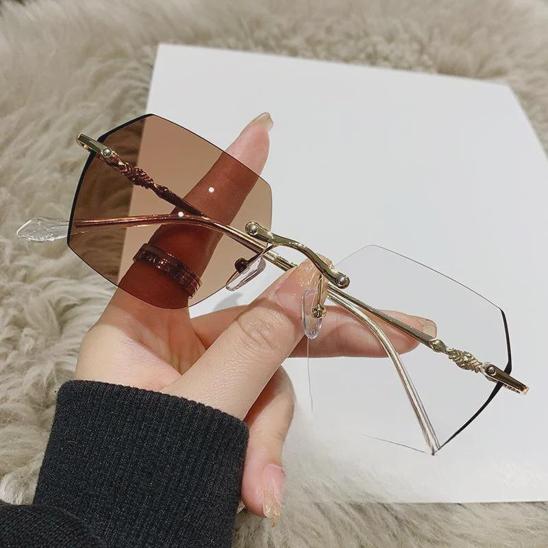 Женские фотохромные очки без оправы с защитой от синего света для близорукости и макияжа