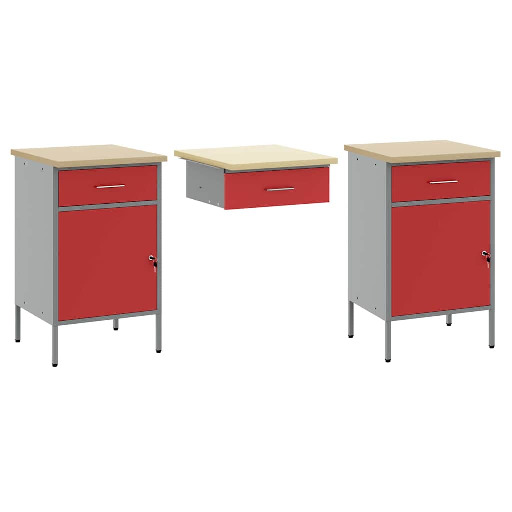 Workbench Cabinet Set with Drawers and Storage 10 pcs Red