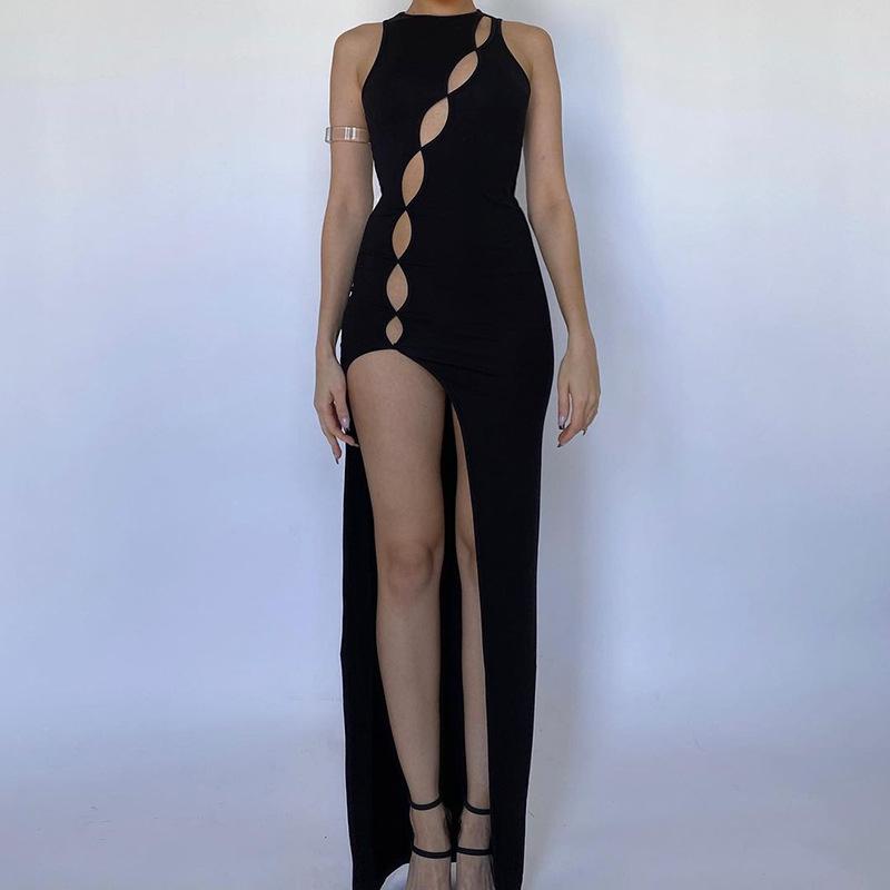 Элегантное облегающее сексуальное женское платье для женщин, лето 2022 г., открытое платье без рукавов с разрезом для вечеринок и клубов, женское платье Femme