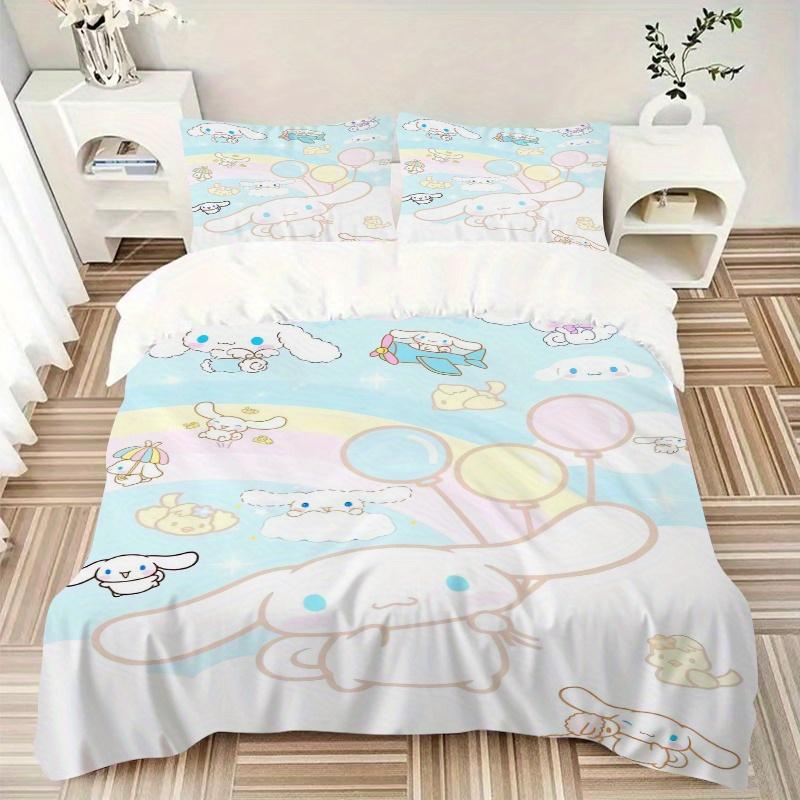 3pcs Sanrio Cinnamoroll Rainbow & Balloon Pattern Printed Quilt Set - Includes 1 Quilt Cover and 2 Pillowcases, Machine Washable - Suitable for A