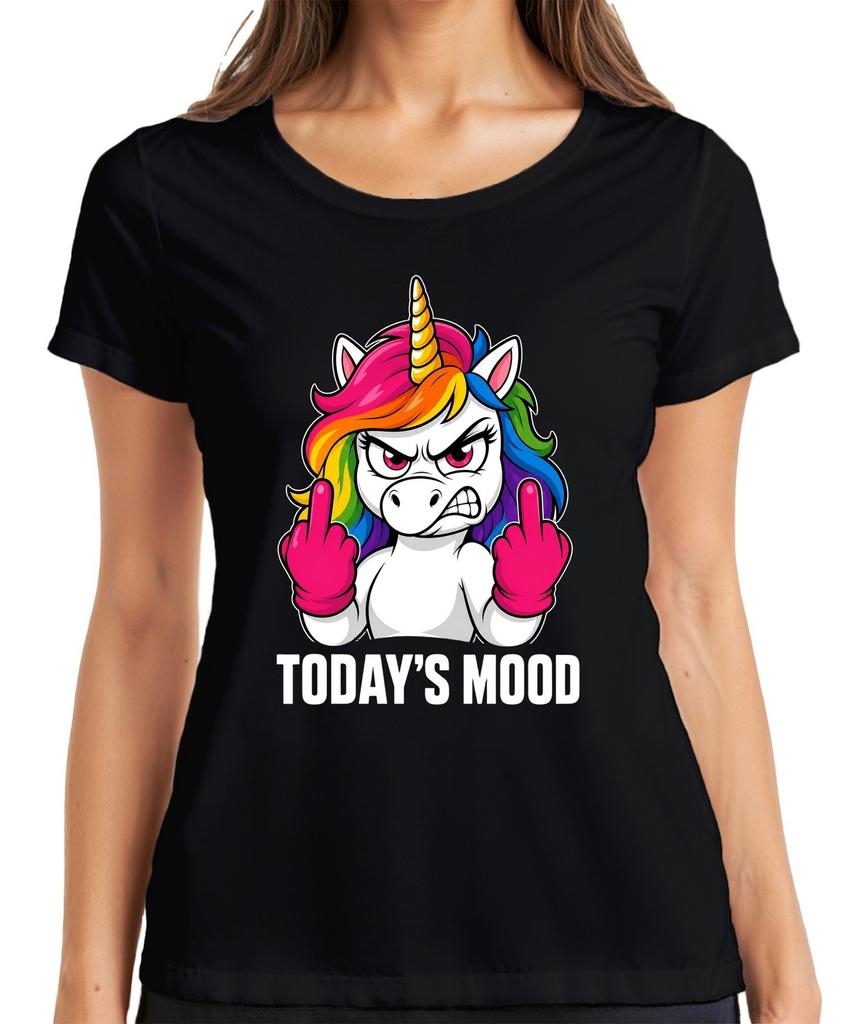 Today's Mood Unicorn Middle Finger Rainbow Funny Evil Gift Womens T-Shirt