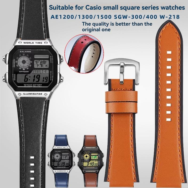 Для Casio маленькие квадратные AE1200/1300/1500 SGW-300/400 W-218 мужские оригинальные ремешки для часов из натуральной кожи аксессуары