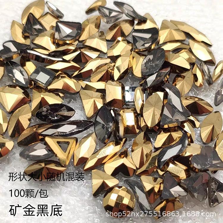 Yiwu Nail Art Diamond Mixed Mini Small Nail Art Flat Bottom Special-Shaped Diamond Mixed K9 Champagne Nail Art Jewelry