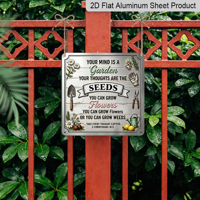 2D Flat, 1pc, Vintage Metal Aluminum Decorative Sign, Your Mind Is A Garden, Retro Wall Art, Home Decor for Living Room, Reading Corner, Entryway