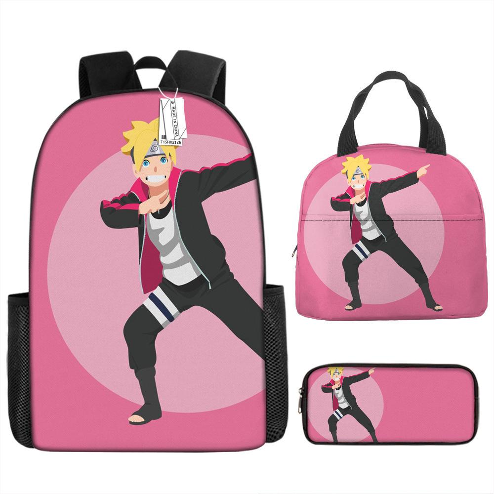 Наруто Шиппуден Начальная и средняя школа Школьный рюкзак Большой вместимости Кампусный рюкзак Сумка для ланча Пенал Набор из трех предметов