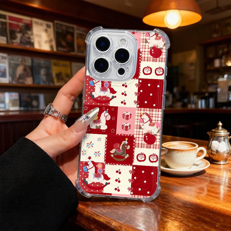 Чехол для телефона с рисунком мультяшной лошади и вишни, подходит для iPhone 17 16 15 14 13 12 11 Pro/Max/Plus, противоударный и защищающий от падений