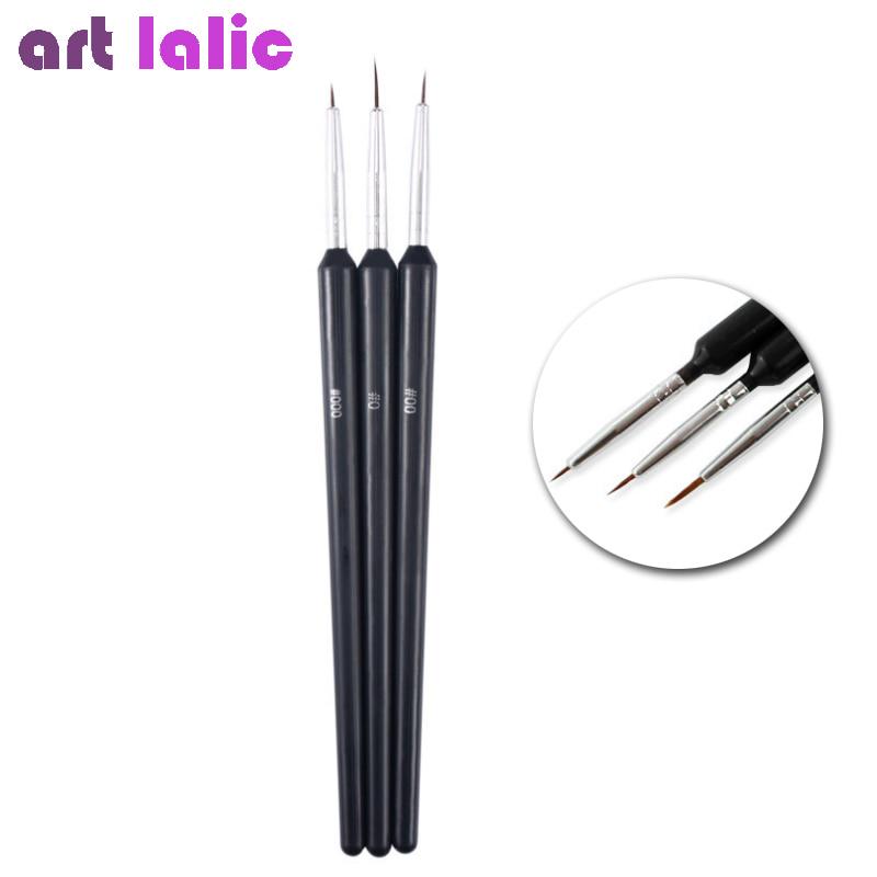 Fashion 3PCS/Set Nail Art Tool Thin Nail Brush Black Color Flat Painting Drawing Pen Brushes