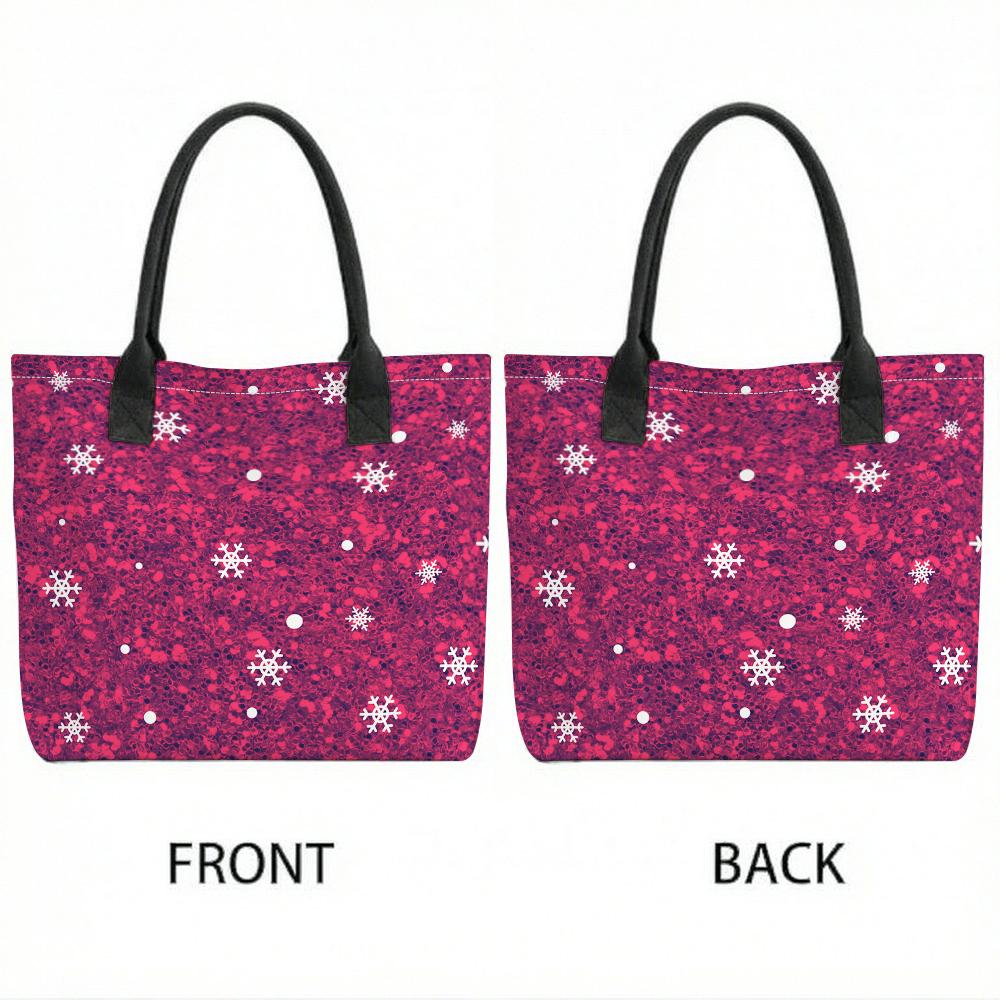Pink Snowflake Print Tote Bag Casual Large Capacity Shoulder Handbag for Daily Use