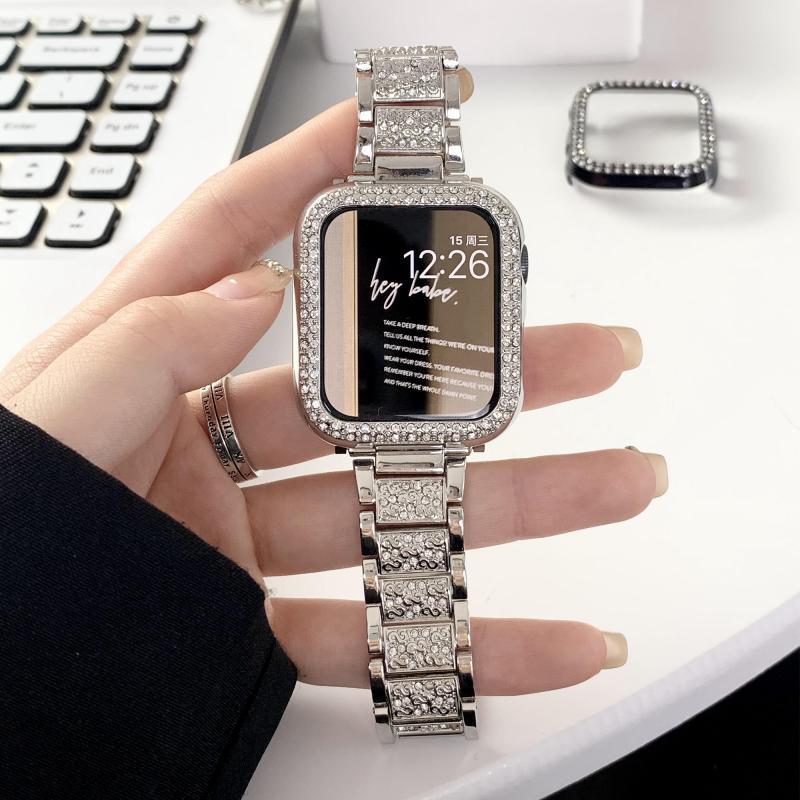 Подходит для applewatchS10/11 двухрядный корпус с бриллиантами Apple Watch iwatch9876se полый полупрозрачный чехол