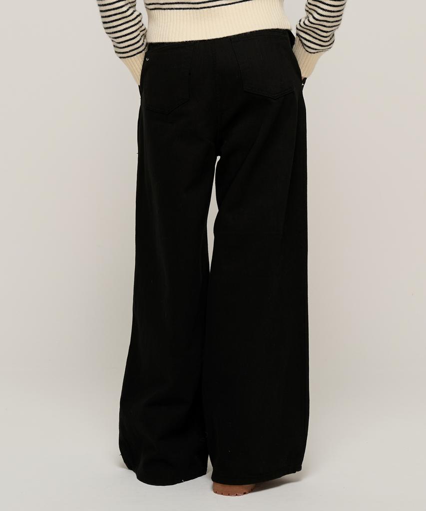 CARGOBROS FOR WOMAN Premium Cotton Double-Pleat Wide Pants (Black)