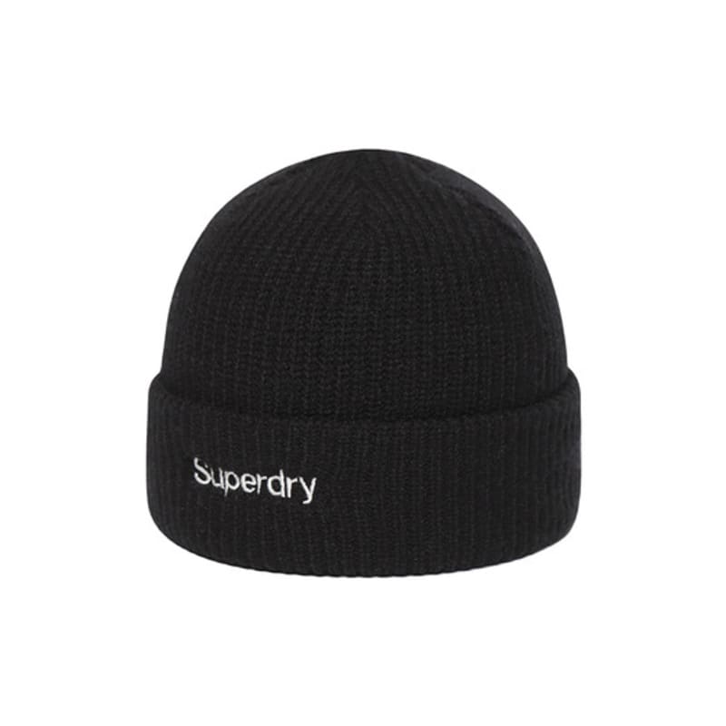 SUPERDRY Шапка бини с базовым логотипом Essential черная