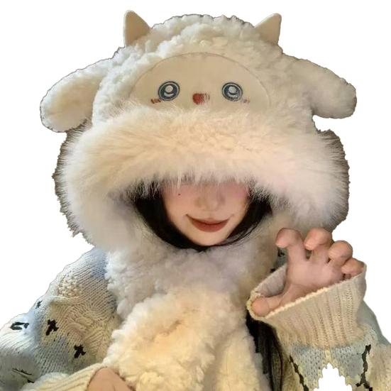 Женская шапка в форме лисьих ушек, утолщенная плюшевая теплая зимняя шапка с дизайном шарфа, для активного отдыха