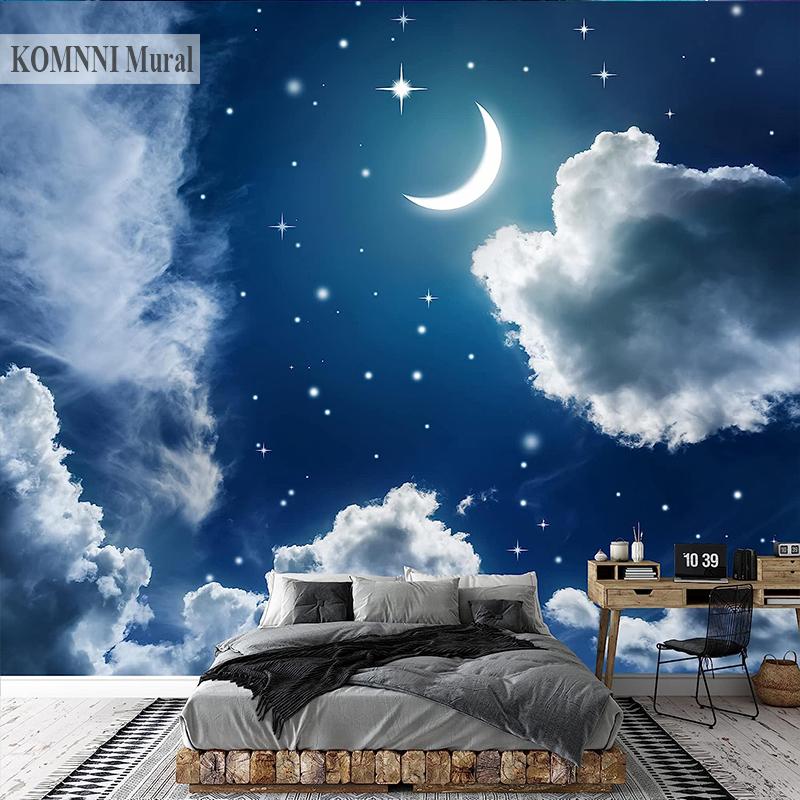 Съемные фотообои со звездами и луной, ночное небо, большие обои для гостиной, спальни, офиса