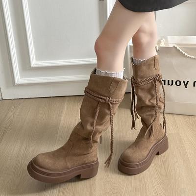 Осень и зима новый ветер пустоши ветер каблук ботинки женские универсальные ботинки на ремешках женская обувь на толстом каблуке