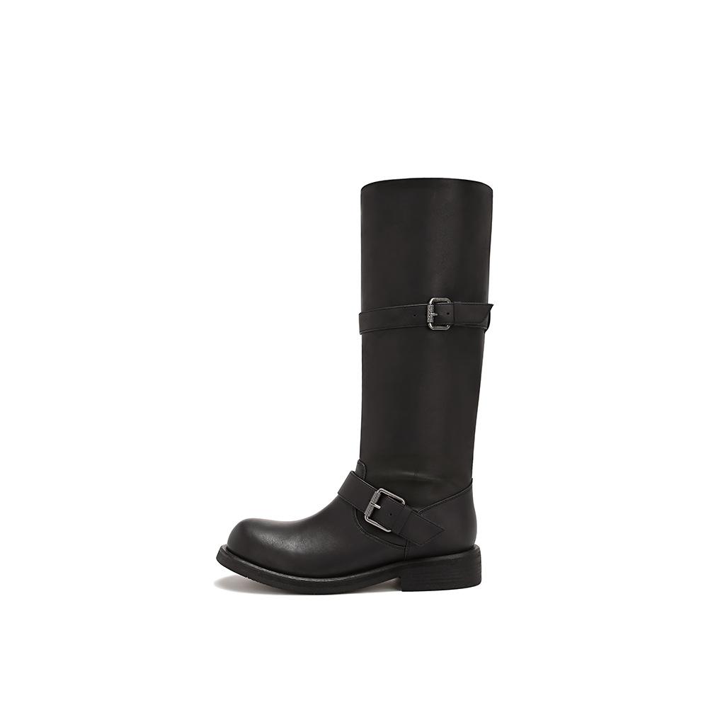 Dune Aesthetics~ Polished Retro Old Double Button Boots Women's Round Head Medium and High Western Boots Women's Knight Boots Winter