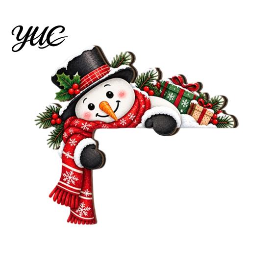 Santa Claus Reindeer Snowman Decor Wooden Christmas Door Topper, 2D Flat Elk Cat DIY Winter Holiday Wall Art Frame Corner Sign, Funny Ornament