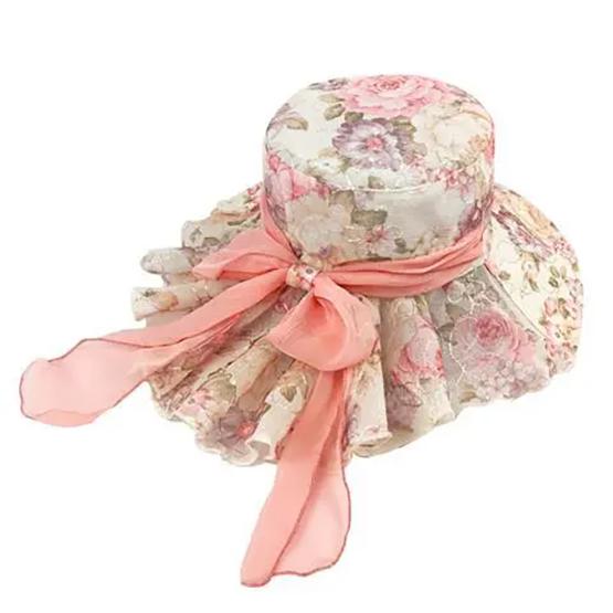 WTEMPO Summer Floral Printed Sunscreen Hats Women's Casual Elegant Bow Flower Wide Brim Outdoor Travel Beach Hats
