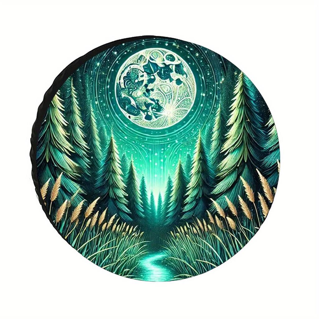 Mystical Moonlit Forest Spare Tire Cover Durable Polyester Cover for RV SUV Truck Travel Trailer 14-17 Inch