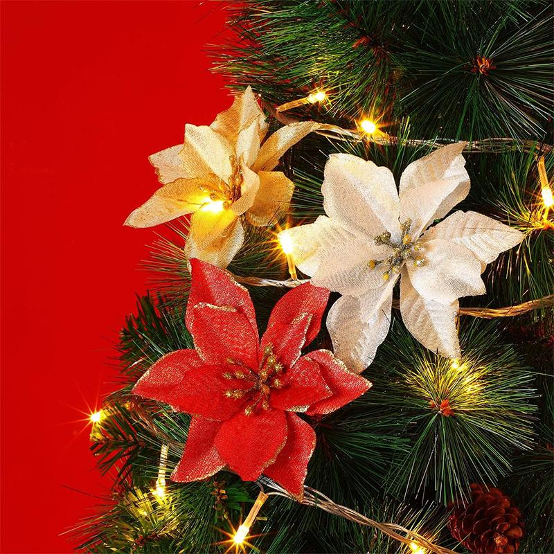 13CM Christmas Decoration Artificial Glitter Flowers Floral for Xmas Tree Ornament New Year Party Home Decoration Navidad