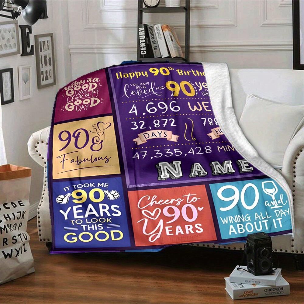 90Th Birthday Celebration Four Seasons Blanket Customized With Your Name Lightweight And Warm Perfect Gift For Home Office Camping Sofa Travel Beach