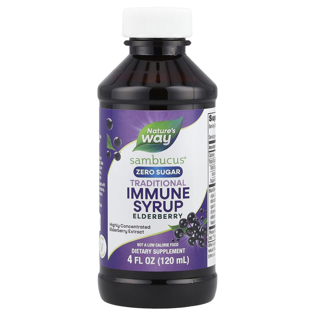 Nature's Way, Sambucus®, традиционный сироп для повышения иммунитета, без сахара, бузина, 4 жидких унции (120 мл)