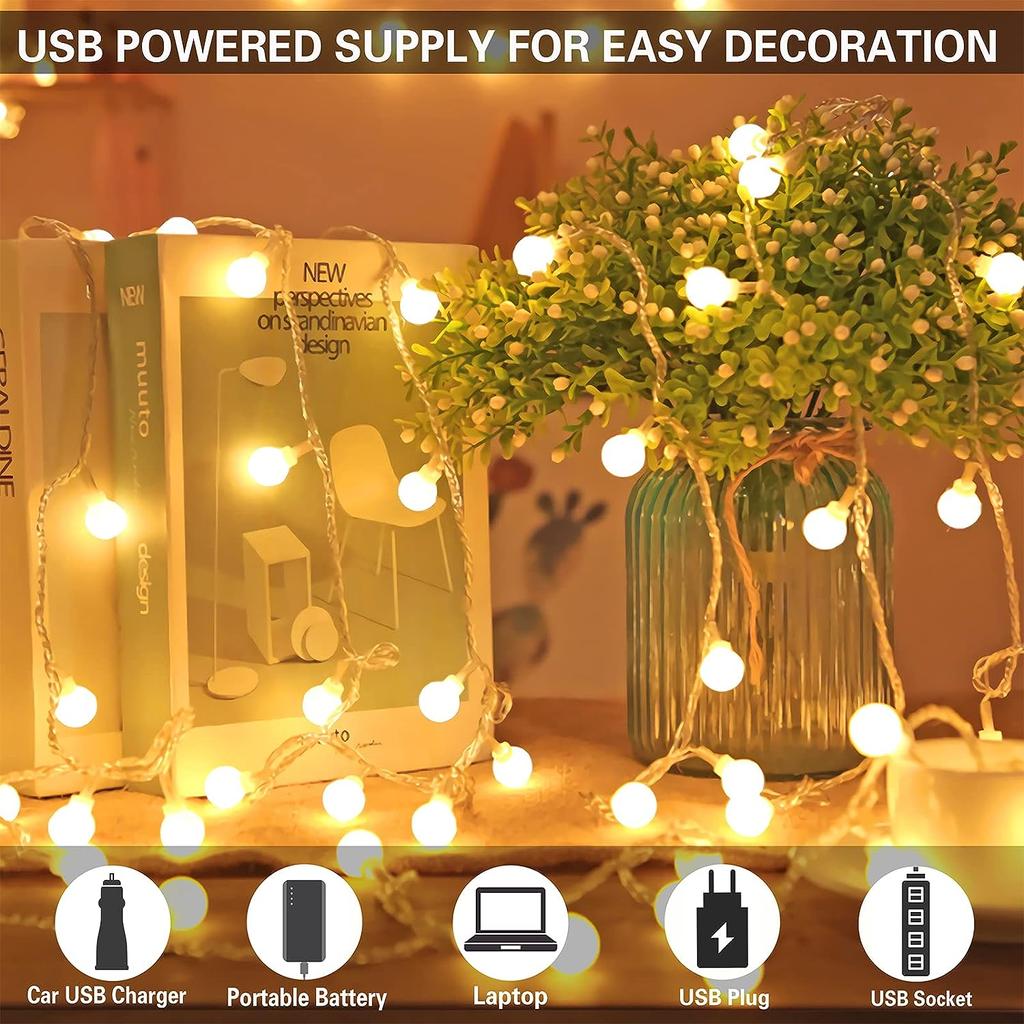 LED Light String Fairy Bubble Ball Light Festive Light Garland USB Plug Indoor Christmas Wedding Outdoor Garden Decoration