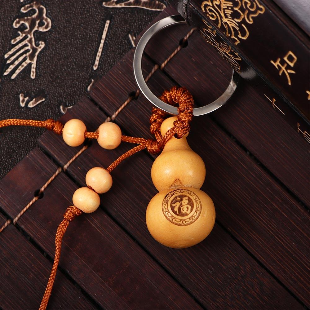 Key Chain Ornaments Car Key Ring Peach Wood Keyring Good Luck Gourd Chinese Traditional Keychain