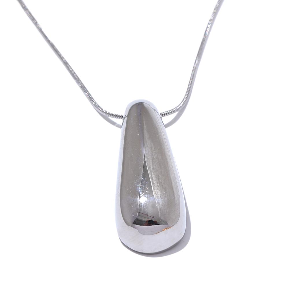 Yhpup Waterproof Metal Smooth Water Drop Pendant Collar Necklace Stainless Steel Metal Chain Statement Neck Jewelry Gift