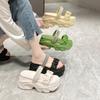Summer Slippers Korean Version of The Double-wear Thick-soled Sponge Cake One-word High-heeled Wedge-heeled Pleated Sandals and Slippers Round Head
